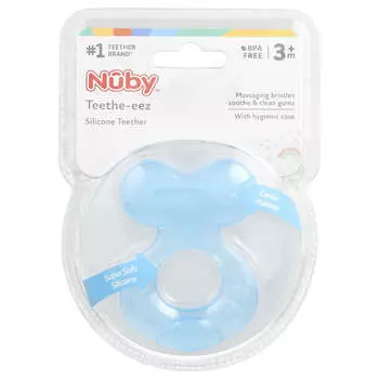 Nuby, Teethe-eez, силиконовая футболка, от 3 месяцев, синяя, 1 шт.