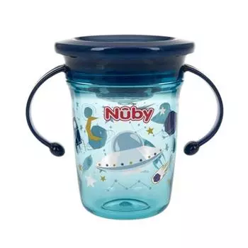 Nuby Tritan TT Glitter Teaching Cup 10679 240мл, космический корабль (синий), 1 кусок