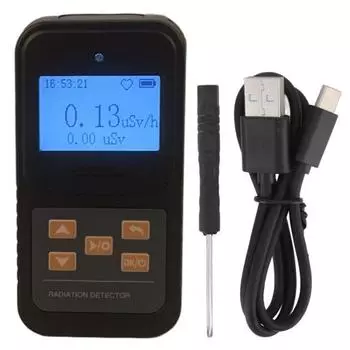 Nuclear Radiation Detector High Sensitivity 2 Power Supply Modes Double Alarm Function Portable Geiger Counter for Industry Black Black