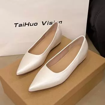 Nude inner height increase pointed flat shoes women s summer new light mouth shoes versatile commuter shoes 35