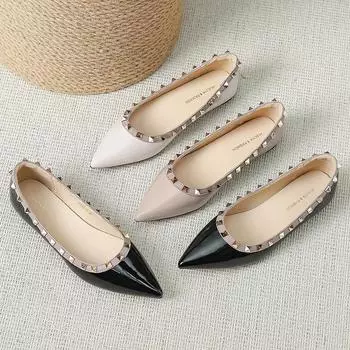 Nude rivet shoes flat sole shoes women s flat heel pointed women s shoes shallow mouth European and American soft sole low heel flat sole women s shoe 35 серый