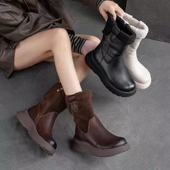 Nuevas Botas Cuero Para Mujeres invierno Botasnieve Cuero Con Terciopelo Para Mantener el Calor Botas Cortas Cuero Para Mujeres 35