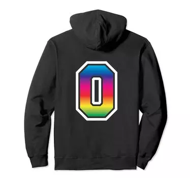 Number Rainbow Jersey Block Letter Graphic Hoodie #0 чёрный