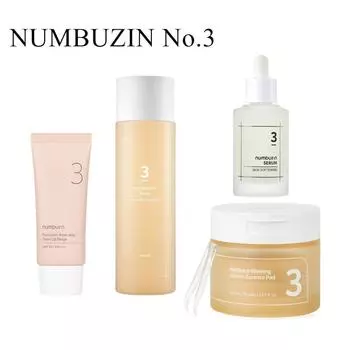 numbuzin No.3 Tone Up Porcelain Base-skip Beige 50 мл/ Тонер Super Bright Essence 200 мл/ Pad Radiance Glowing 150 мл/ Сыворотка Numbuzin 50 мл: Смягчение кожи