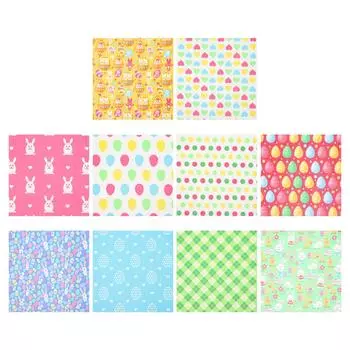 NUOBESTY Ткань Цветочный пэчворк Полосатый Комплект ткани для рукоделия Милый пасхальный хлопковый декор Кролик Пасхальное яйцо Ручная работа Скандинавский DIY 25x25 см 10