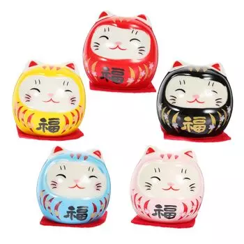 NUOLUX Daruma Lucky Cat Статуэтка Дарума Керамическое украшение 5 штук 5 цветов Талисман на удачу Мини Дарума Японский стиль Интерьер Стильный милый автомобильный орнамент