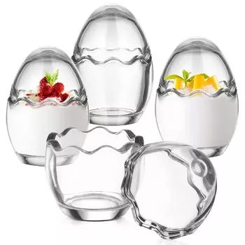 NUOLUX Pudding Cup Термостойкий стеклянный контейнер для пудинга Форма для пудинга с крышкой 4 шт Мини-стаканчик для йогурта в форме яичной скорлупы с крышкой Прозрачный десерт