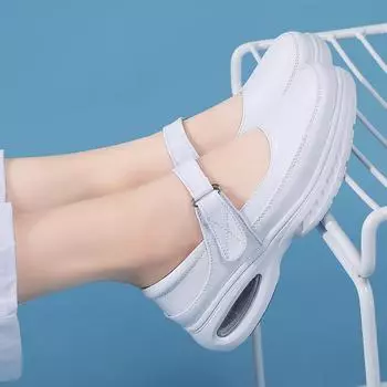 Nurse shoes women s soft sole breathable deodorant not tired feet comfortable non-slip hollow middle heel leather thick sole medical work shoes 34 standard code