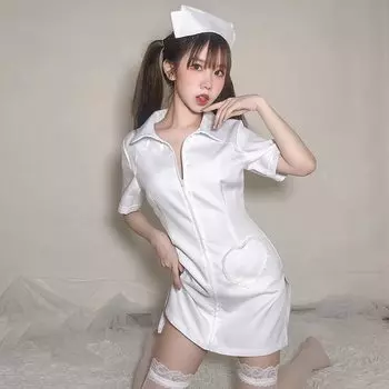 Nurse Uniform Full Set Nurse Dress Costume White Pink Light Blue Costume Nurse White Coat Side Slit Cute Present Cosplay Costume Halloween Costume