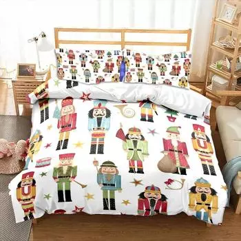 Nutcracker Cartoon Duvet Cover Merry Christmas Gift Boys Bedroom Decoration Women Men Cartoon Royal Guarder Queen King Size US Queen(228x228cm