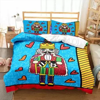 Nutcracker Cartoon Duvet Cover Merry Christmas Gift Boys Bedroom Decoration Women Men Cartoon Royal Guarder Queen King Size EU single(135x200cm)