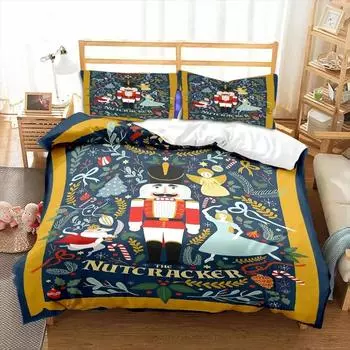Nutcracker Duvet Cover Set Christmas Bedding Set Cartoon Royal Guarder Comforter Cover New Year Festival Quilt Cover Queen Size US King 264x228cm