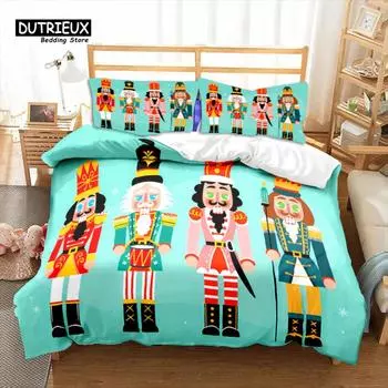 Набор пододеяльников «Щелкунчик» Рождественский постельный набор Мультяшный королевский гвардеец Пододеяльник Новогодний фестиваль Покрывало Кинг-сайз EU single(135x200cm)