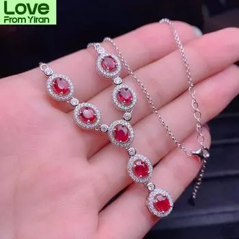 Nutural Рубин 925 Серебряный кулон Ожерелье Роскошные благородные дизайнеры ювелирных изделий Y Форма Валентина Гипербола Свадебные подарки Украшенные красный