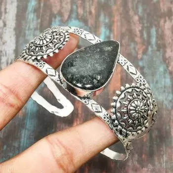 Nuummite драгоценный камень стерлингового серебра 925 пробы ручной работы красивый ювелирный браслет регулируемый для подарка Adjustable синий