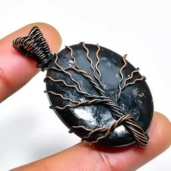 Подвеска из медной проволоки ручной работы с драгоценным камнем нууммит 1,77 дюйма 1.77 чёрный