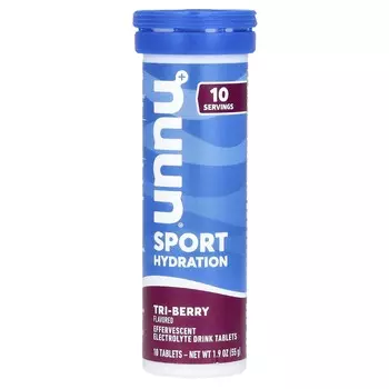 Nuun, Sport Hydration, электролитный шипучий напиток, три-берри, 10 таблеток