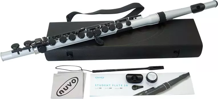 NUVO Plastic Wind Instrument Flute C Key Student Flute Student Flute N235SFSB exclusive 2.0 Silver/Black [With semi-hard case] []
