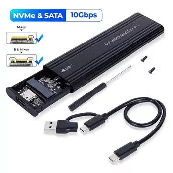 NVME Pcie M.2 Solid State Drive External Enclosure 2230/2242/2260/2280 M.2 to USB C 10Gbps SSD Aluminum Case Type A+C for M/M+B Key Only Supports SATA