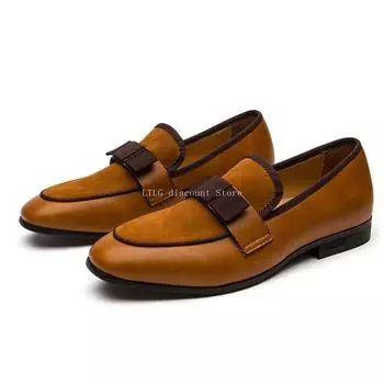 NWTB Мужские туфли для свадебной вечеринки Мужские банкетные туфли Лоферы из натуральной лакированной кожи и замши Мужские лоферы в стиле пэчворк 6