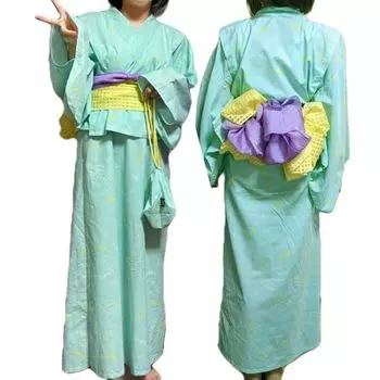 nyanderful отдельное кимоно юката 55087 юката для девочек и детей Cat Cat 130 140 150 160 фиолетовый зеленый [Gokigen Meito] детская (Зеленый, 160) зелёный