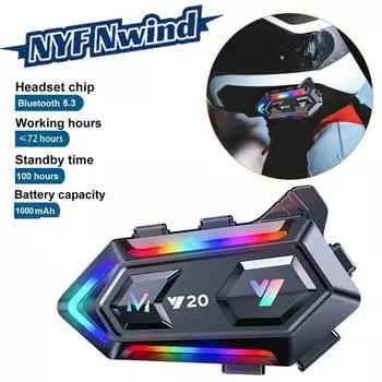 NYF Y20 Мотоциклетный шлем Гарнитура BT 5.3 Водонепроницаемые беспроводные наушники Голосовое управление Снижение шума 16 видов света