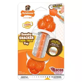 Nylabone Sneaky Snacker Strong Chew Treat Toy for Medium Dogs Interactive Dog Enrichment Chew Treat Toy Bacon Flavor Medium Wolf & - & (1 Piece)