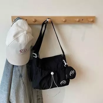 Nylon Canvas Bag Summer 2025 New Fashion South korea Casual Tote Bag All-Match Shoulder Messenger Bag Saddle Bag Black