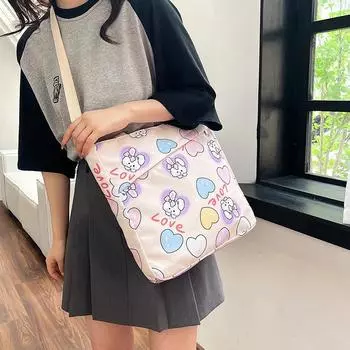 Сумка из нейлонового холста женская новинка 2024 года с рисунком из мультфильма сумка-тоут женская сумка через плечо портативная сумка для покупок розовый