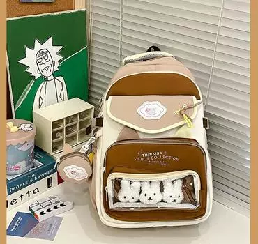 Nylon Fashion Street Backpack Color Block Design With Laptop Compartment Gift