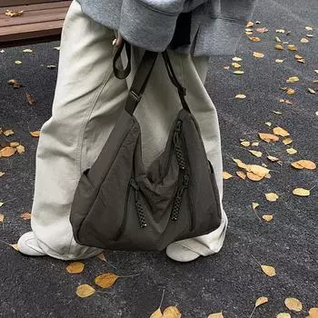 Нейлоновая сумка-мессенджер Женская студенческая сумка-мессенджер для занятий Большой вместимости Дорожная Водонепроницаемая тканевая сумка Простая Универсальная через плечо серый