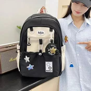 Nylon Star Coin Purse Casual Backpacks Unique Design Cute Color Matching Schoolbags for Women чёрный