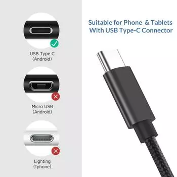 Nylon USB 3.1 TYPE-C Fast Charging Data Cable For Samsung Galaxy A80 A70 S23 S22 Plus A54 Note 9 Xiaomi Redmi Huawei 0.25M чёрный