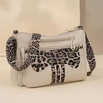 Nylon Women s Shoulder Bag Leopard Print Crossbody Bag фиолетовый
