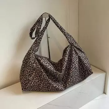 Нейлоновая сумка на молнии с леопардовым принтом, модная популярная сумка через плечо, мягкая, простая, многофункциональная сумка коричневый