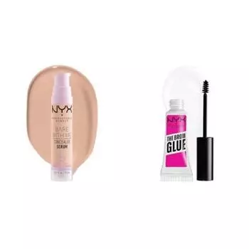 NYX PROFESSIONAL MAKEUP Bare With Me Concealer Serum Light и The Brow Glue Extreme Hold Clear Gel, 1 шт.
