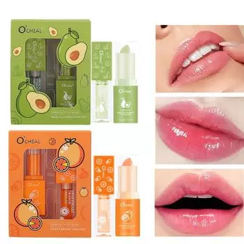 O CHEAL Lip Glaze Avocado Set, увлажняющий, увлажняющий для губ, против сухости, потрескавшейся основы, блеск для губ, теплая сменная помада honey orange