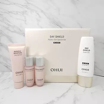 O HUI Day Shield Perfect Sun Black Special Set 4 предмета, Антивозрастной, Увлажняющий, Корейская косметика, Kbeauty, образец