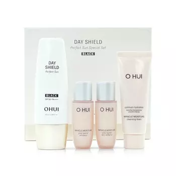 O HUI Day Shield Perfect Sun Black 50ML main product + softener 20ML + emulsion 20ML + cleansing foam 40ML