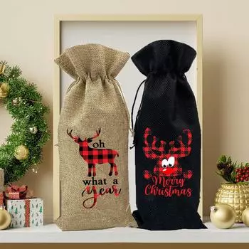 О, какой год! Сумка для бутылки вина с принтом оленя, пылезащитный чехол для бутылки, пакеты для хранения, Веселая рождественская упаковка, украшение для банкета, рождественские подарки