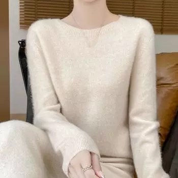 O-neck Knitted Wool Sweater Long Sleeve Warm Pullover Top Stylish Cardigan Women Streetwear L верблюд