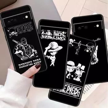 O-nes-hP-ieces Противоударный чехол в стиле ретро для Google Pixel 8 7A 6A 5A 5 4 4A XL Pro 5G, черный чехол для телефона, мягкий чехол Fundas Capa Google Pixel 4