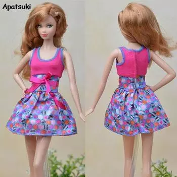 O-образный вырез без рукавов Ourfits Dress Doll Clothes for Barbie Dolls Pink Daily Casual Fashion Dresses For 1/6 BJD Doll Doll Accessories Toy розовый