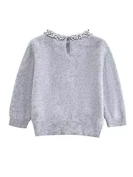 О-образный вырез, ромбовидный вязаный женский свитер, осенний серый, с длинным рукавом, укороченный женский пуловер L серый