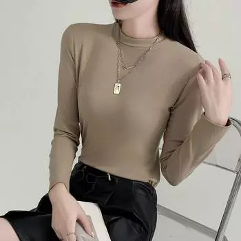 О-образный вырез с длинным рукавом базовая рубашка для женщин универсальная облегающая женская футболка весенняя Высокоэластичная элегантная женская футболка S розовый