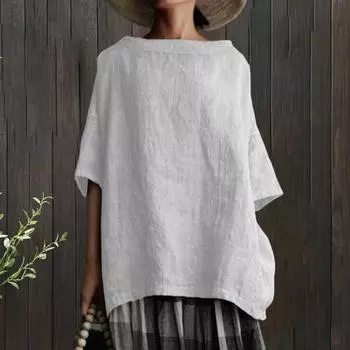 О-образным вырезом, свободный крой, пуловер, блузка, повседневная однотонная рубашка с половиной рукавов XL хаки