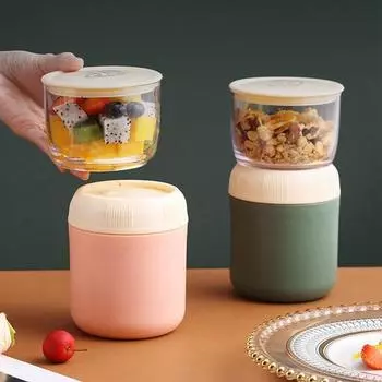 Oatmeal Stainless Steel Lunch Box Drinking Cup With Spoon Food Jar Soup Double Layer Containers Breakfast Lunchbox 700ML