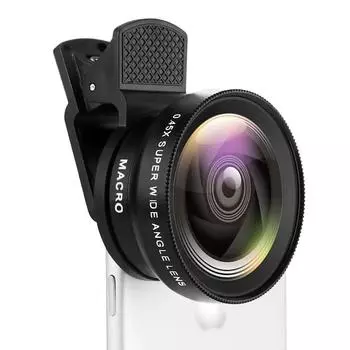 Объектив 2 в 1, универсальный зажим, 37 мм, объектив для мобильного телефона, профессиональный, 0,45x49 ув, супер широкоугольный + макро HD-объектив для iPhone Android розовый
