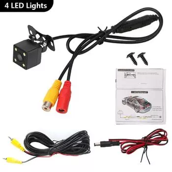 Объектив «рыбий глаз» Автомобильная камера заднего вида, светодиодная камера ночного видения, универсальная резервная парковка, камера заднего вида, широкий угол обзора 170°, автоаксессуары 4 LEDs