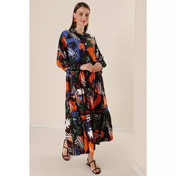 Объемное длинное платье из вискозы с карманами и карманами на половину пуговиц спереди